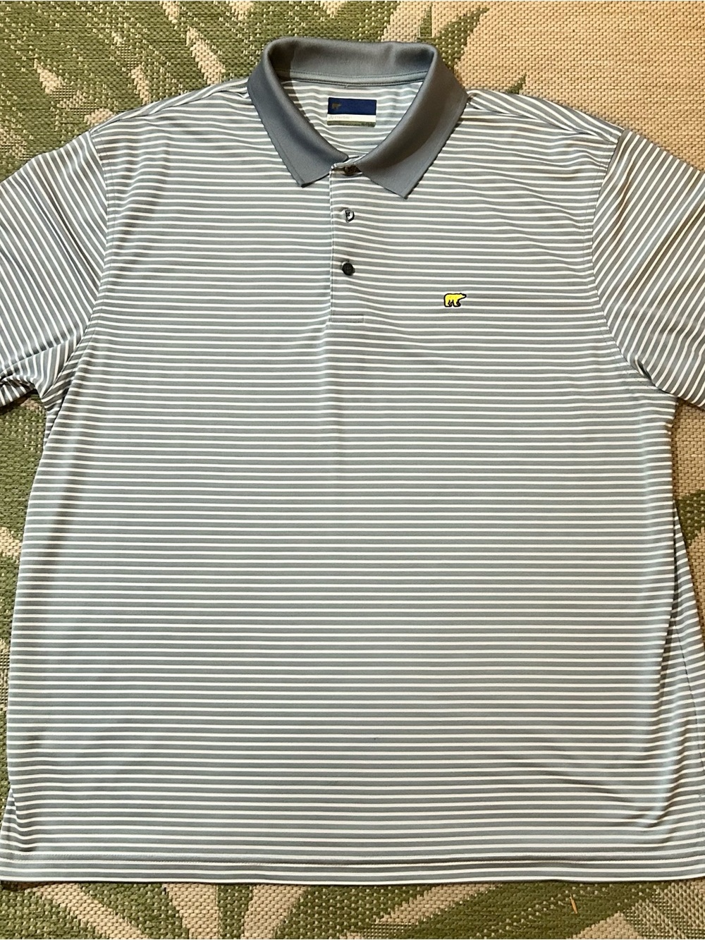 Jack Nicklaus Men's Grey & White Striped Polo, Contrast collar, Golden Bear logo